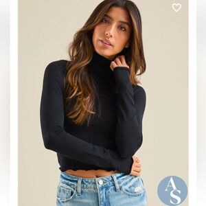 ALTAR’D STATE XXS-XL Black Kai Seamless Textured Mock Neck Long Sleeve Crop Top